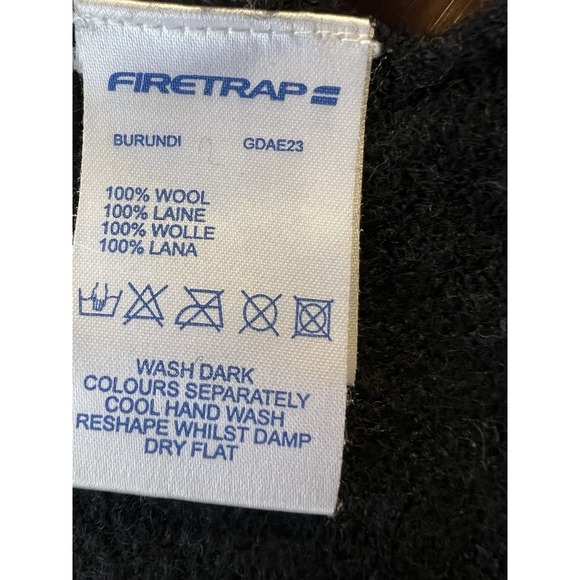 Firetrap Y2K 100% Wool Zip Full Zip Sweater Womens M Distressed Knit Grunge Goth - Picture 7 of 10